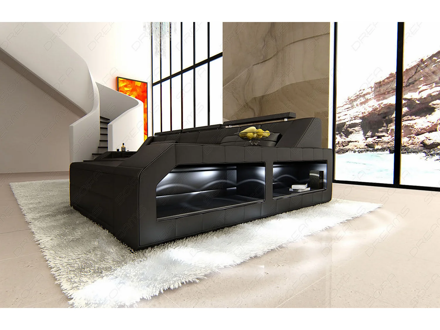 Ecksofa Arezzo Leder Ledermix Schwarz Rechts