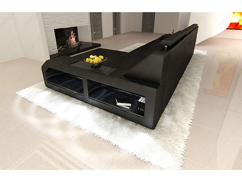 Ecksofa Arezzo Leder Ledermix Schwarz Rechts