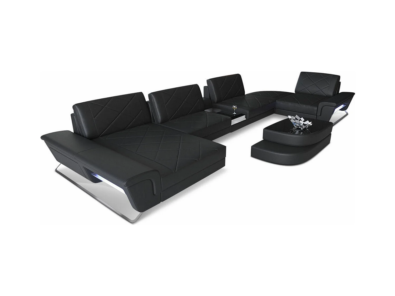 Sofa Bari U Leder Echtleder Schwarz Links