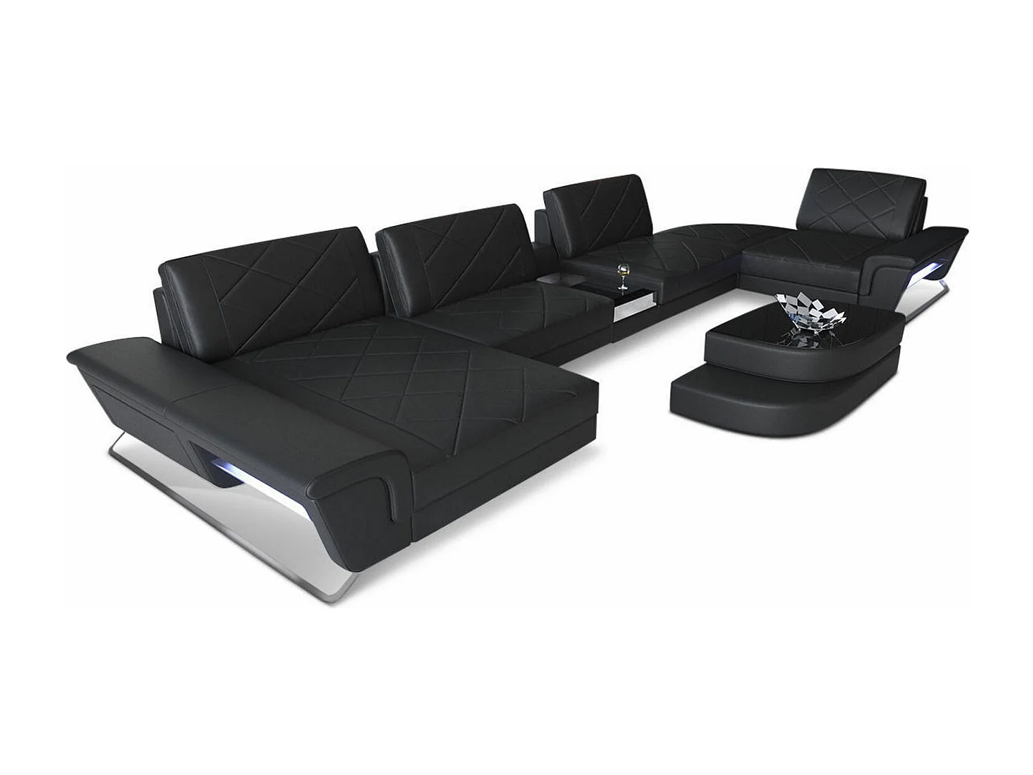 Sofa Bari U Leder Echtleder Schwarz Links