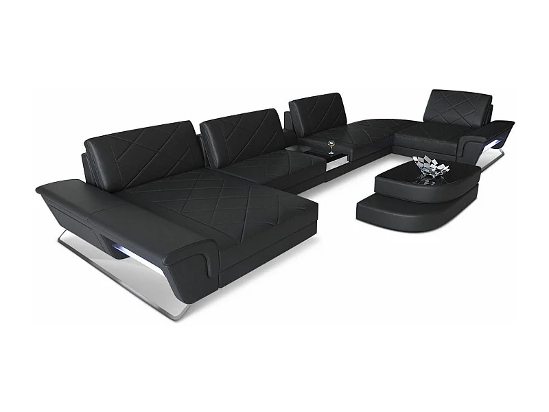 Sofa Bari U Leder Echtleder Schwarz Links