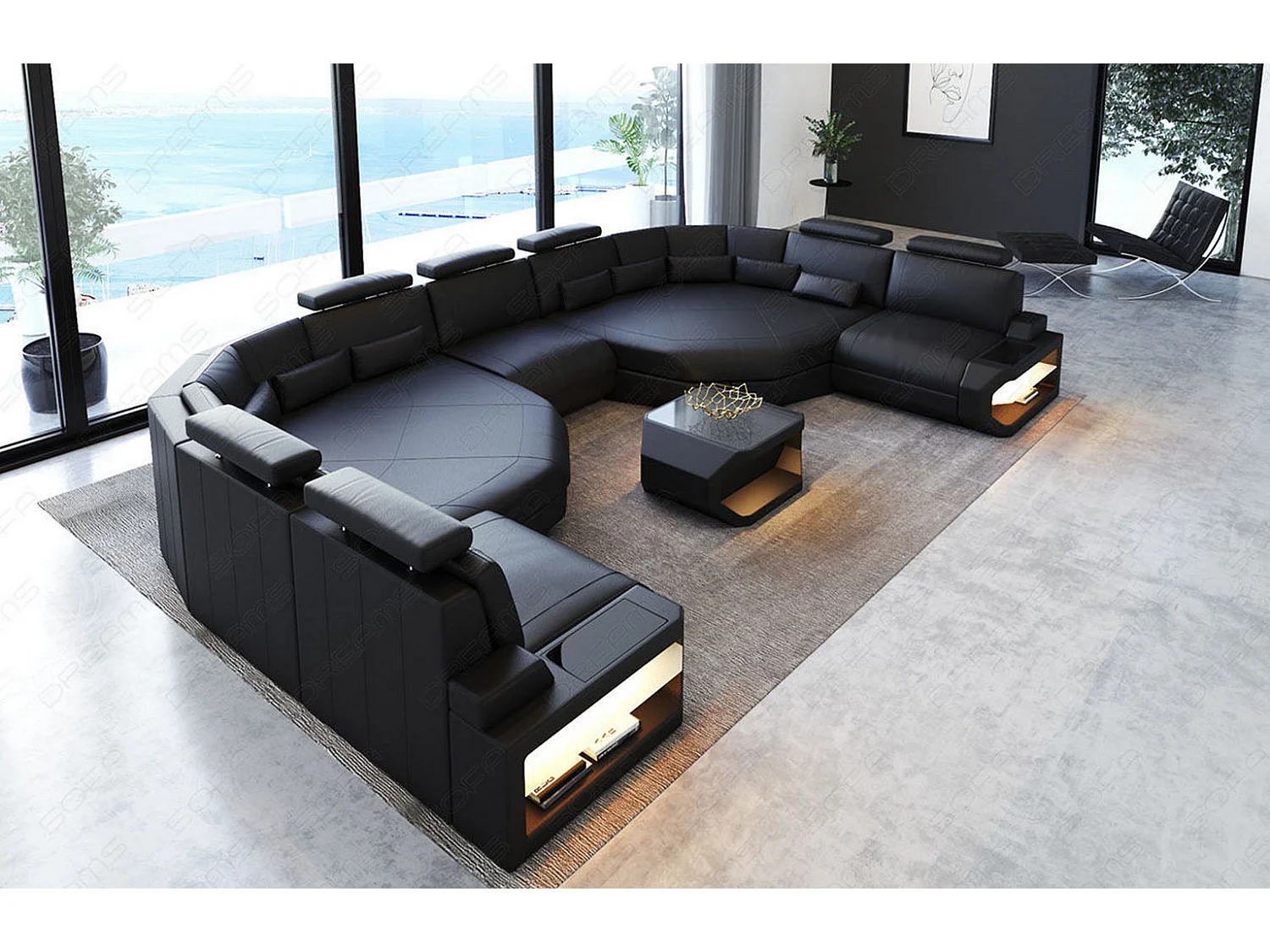 XXL Sofa Asti Leder Kunstleder Schwarz