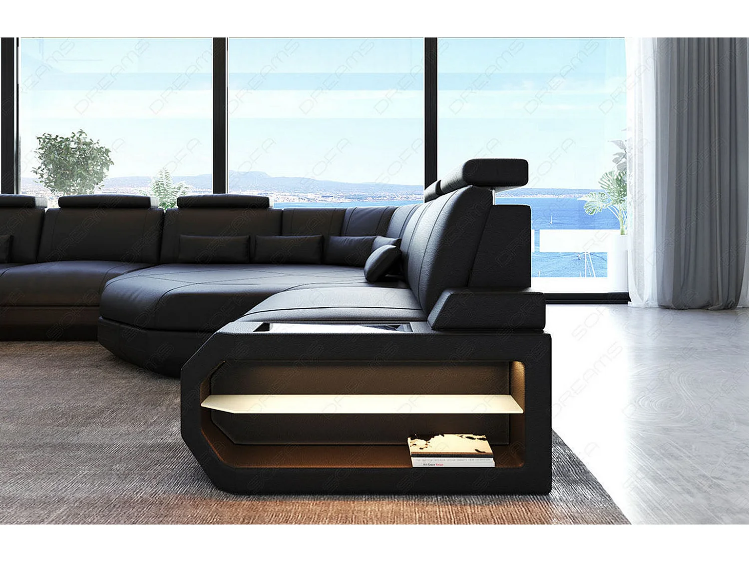 XXL Sofa Asti Leder Kunstleder Schwarz