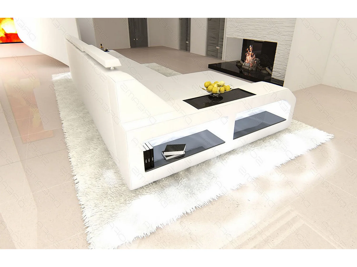 Ecksofa Arezzo Leder Ledermix Weiß Links