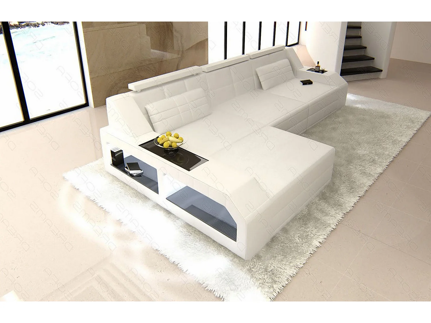 Ecksofa Arezzo Leder Ledermix Weiß Links