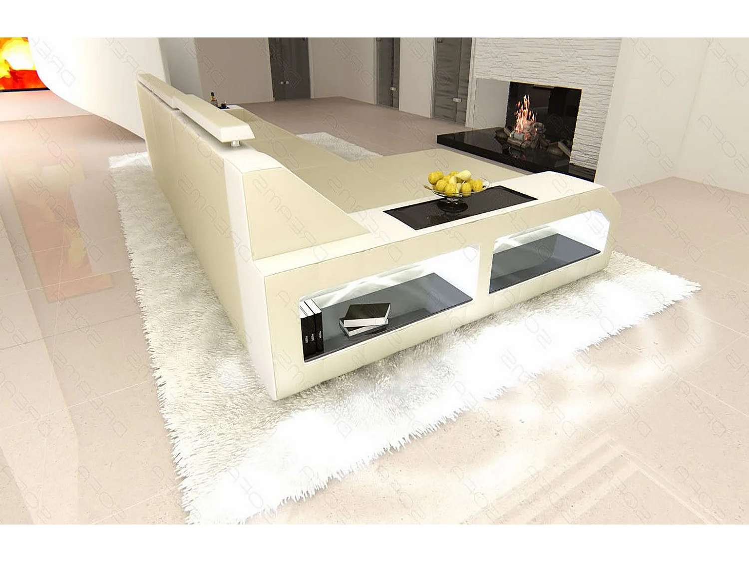 Ecksofa Arezzo Leder Ledermix Beige Weiß Links