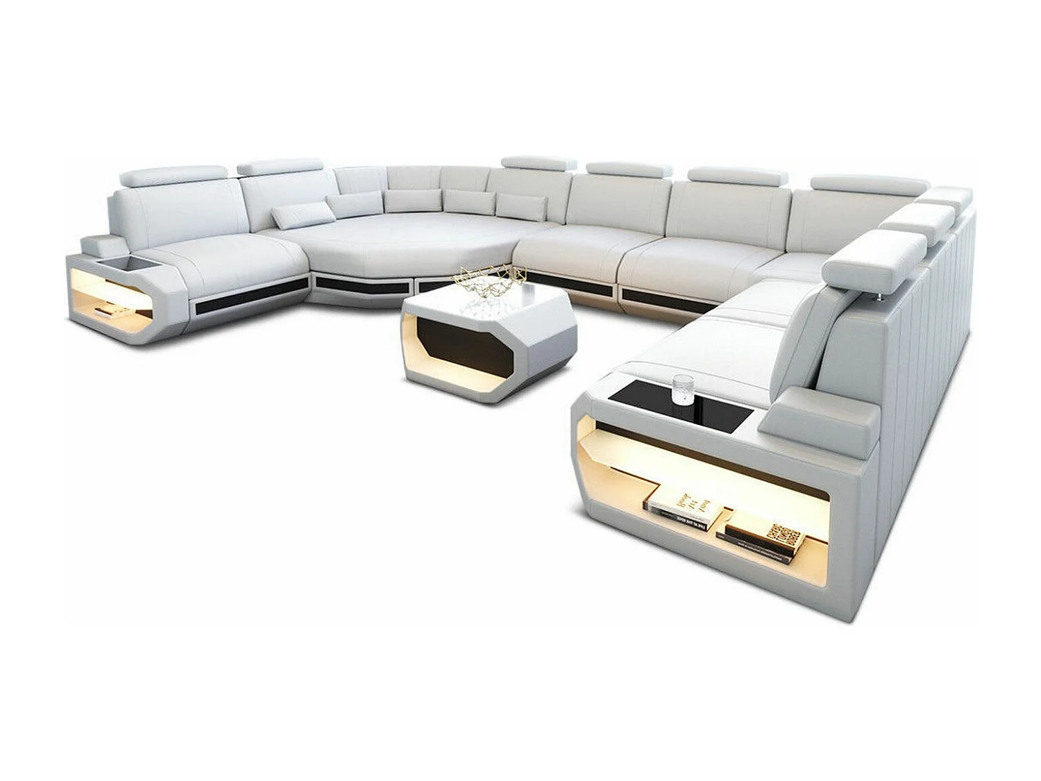 Sofa Asti U Leder Kunstleder Weiß Schwarz Rechts