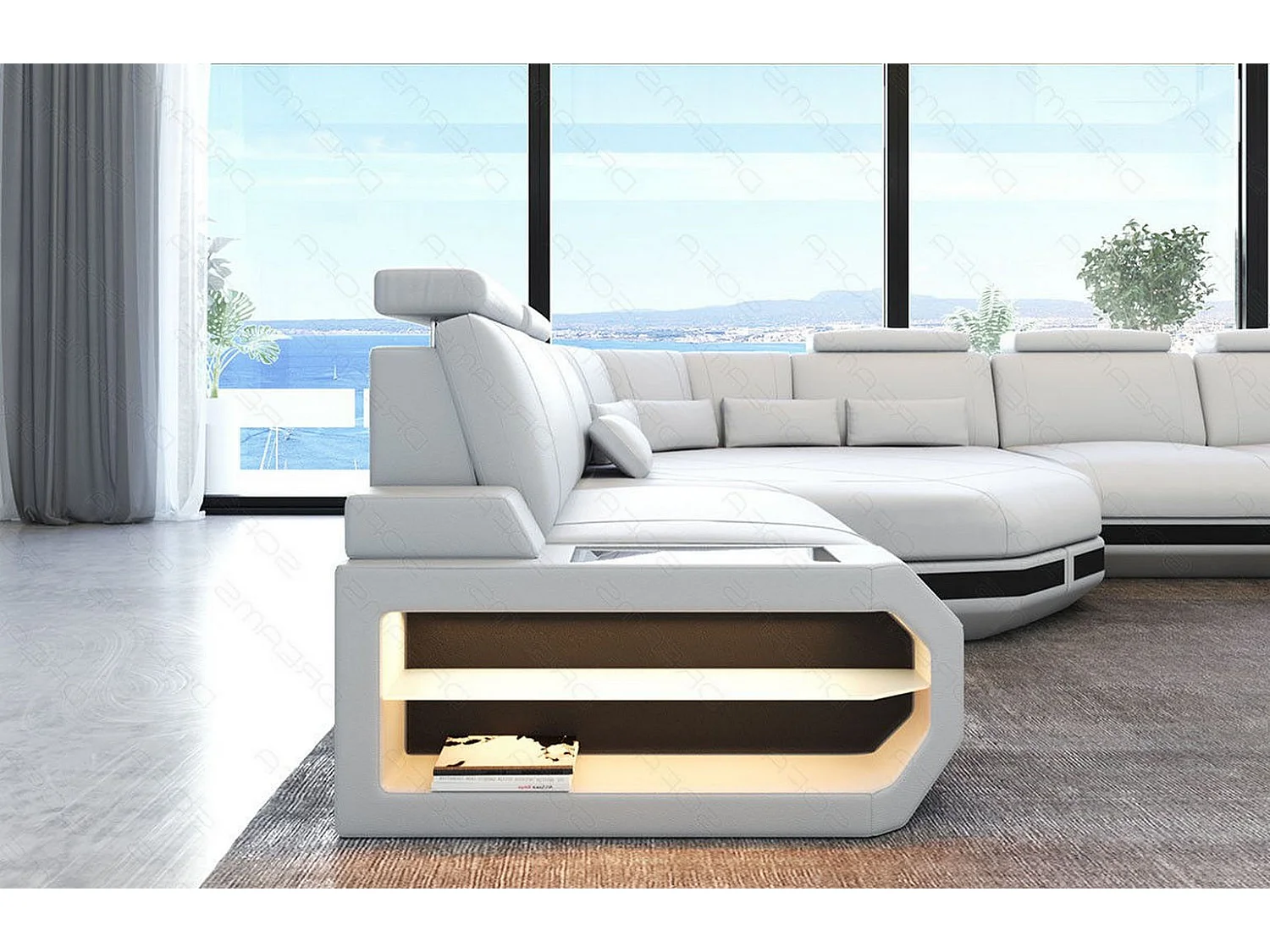 Sofa Asti U Leder Kunstleder Weiß Schwarz Rechts