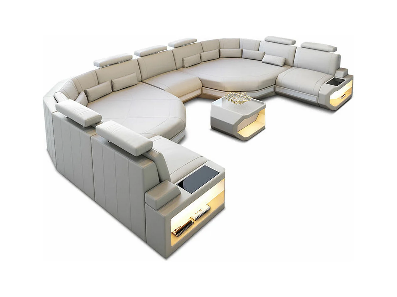 XXL Sofa Asti Leder Ledermix Beige Weiß