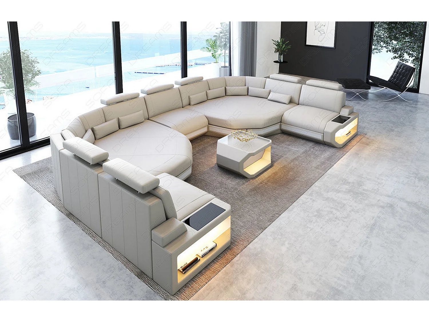 XXL Sofa Asti Leder Ledermix Beige Weiß