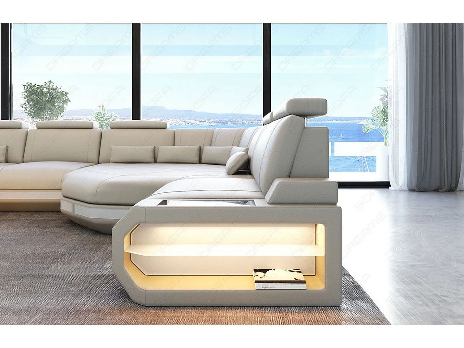 XXL Sofa Asti Leder Ledermix Beige Weiß