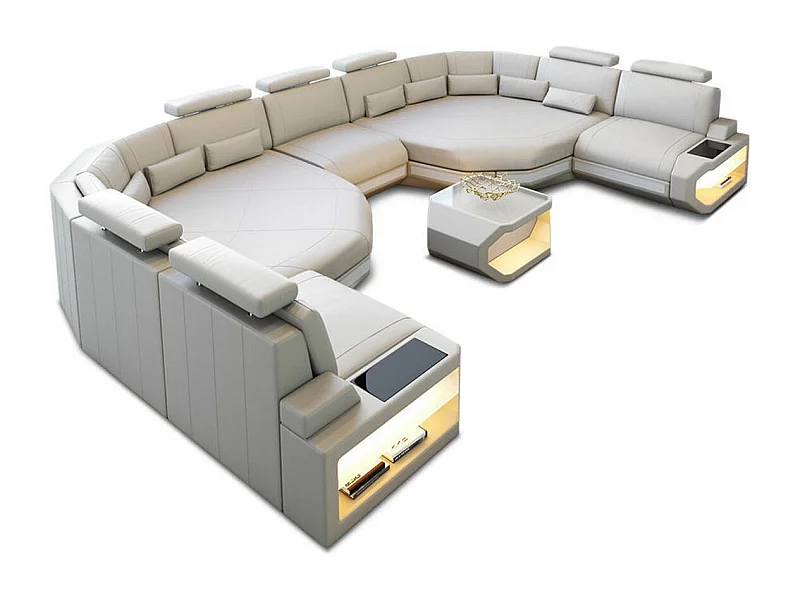 XXL Sofa Asti Leder Ledermix Beige Weiß
