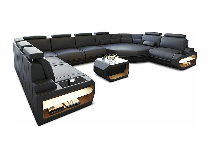 Sofa Asti U Leder Ledermix Grau Schwarz Links