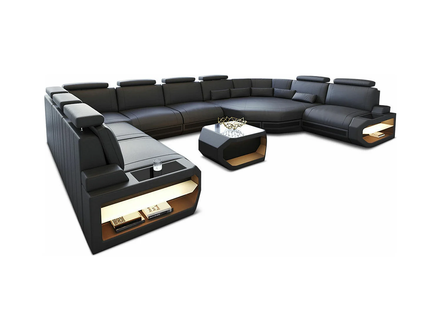 Sofa Asti U Leder Ledermix Grau Schwarz Links