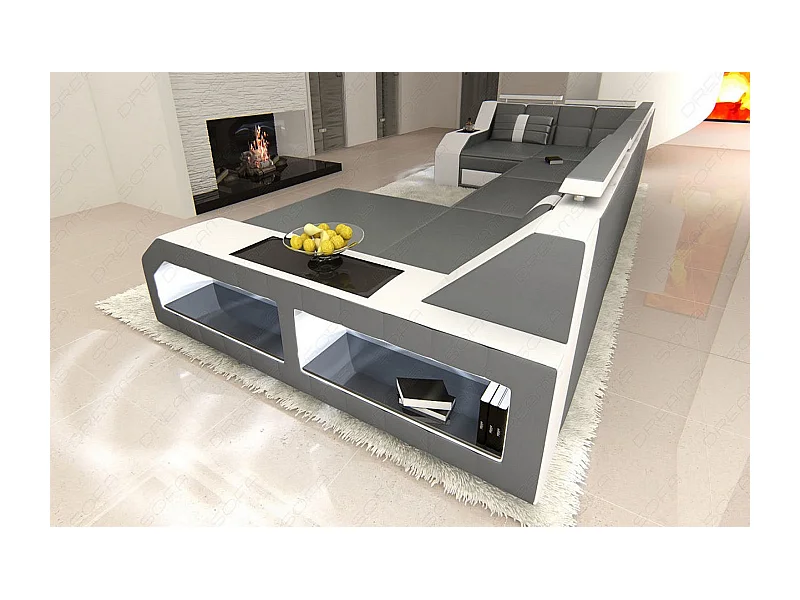 Sofa Arezzo U Leder Kunstleder Grau Weiß Rechts