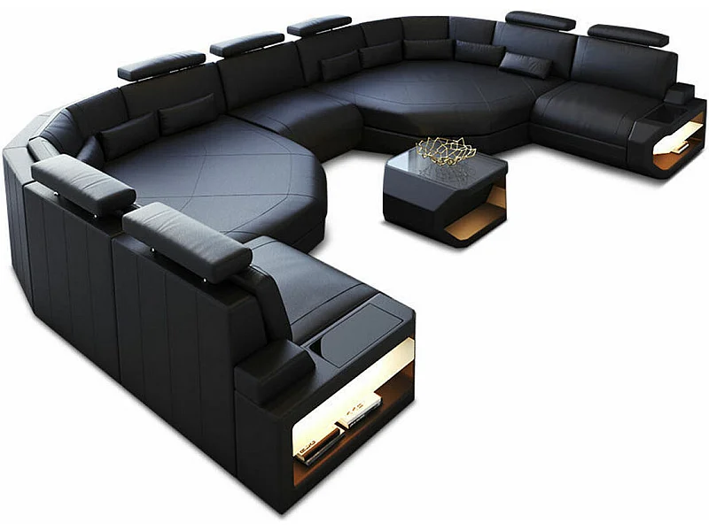 XXL Sofa Asti Leder Ledermix Schwarz