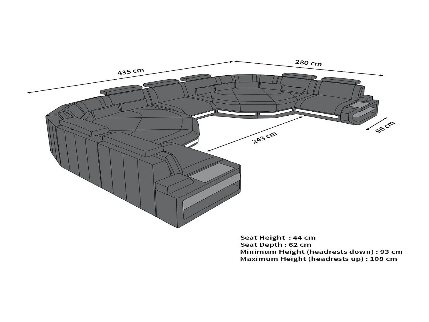 XXL Sofa Asti Leder Ledermix Schwarz