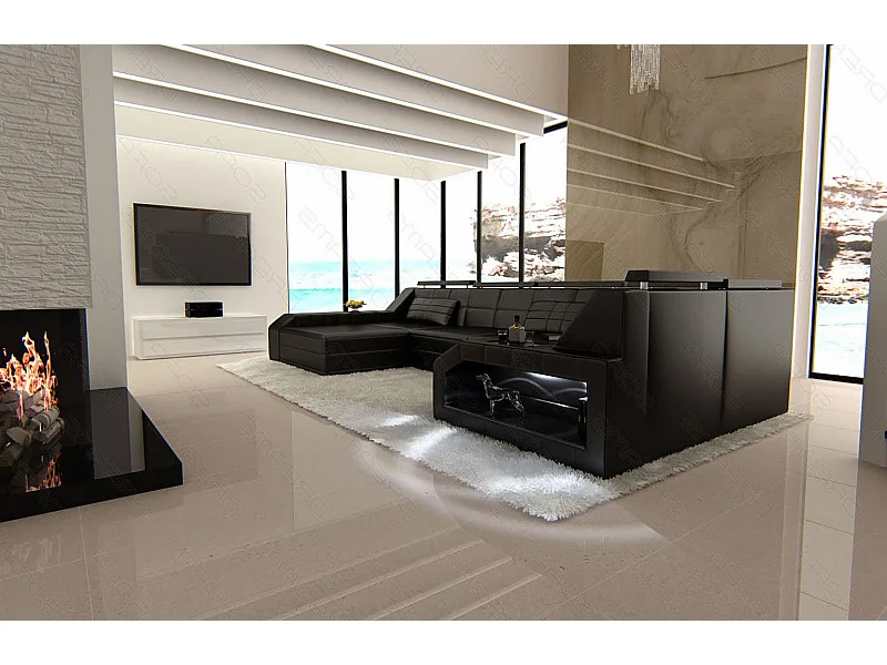 Sofa Arezzo U Leder Kunstleder Schwarz Links