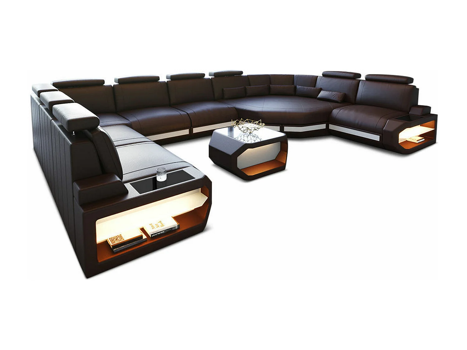 Sofa Asti U Leder Ledermix Braun Weiß Links