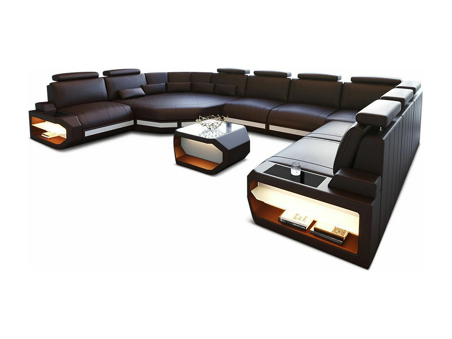 Sofa Asti U Leder Ledermix Braun Weiß Rechts