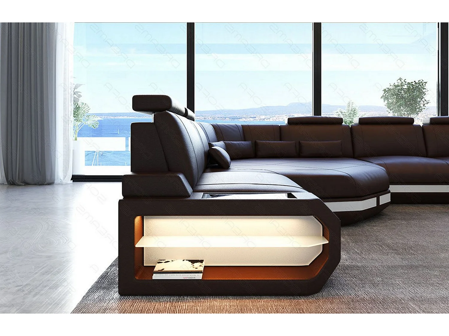 Sofa Asti U Leder Ledermix Braun Weiß Rechts