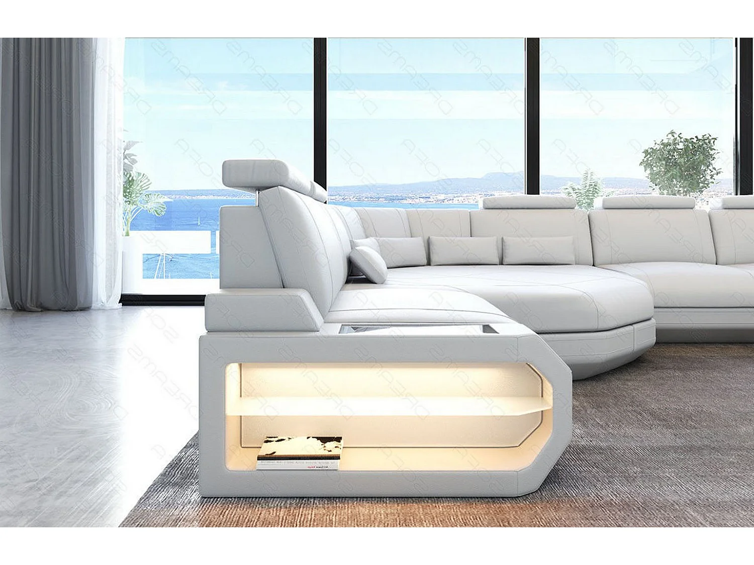 Sofa Asti U Leder Ledermix Weiß Rechts