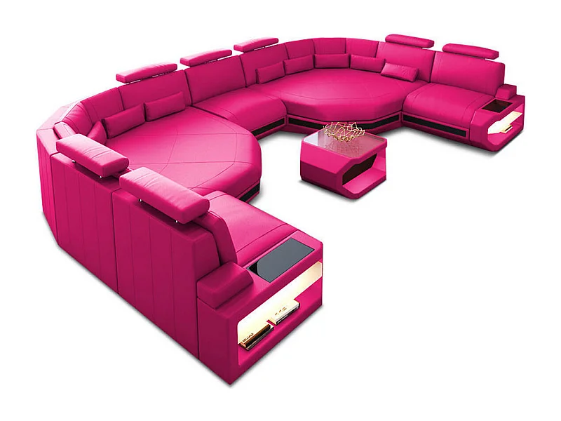 XXL Sofa Asti Leder Echtleder Pink Schwarz