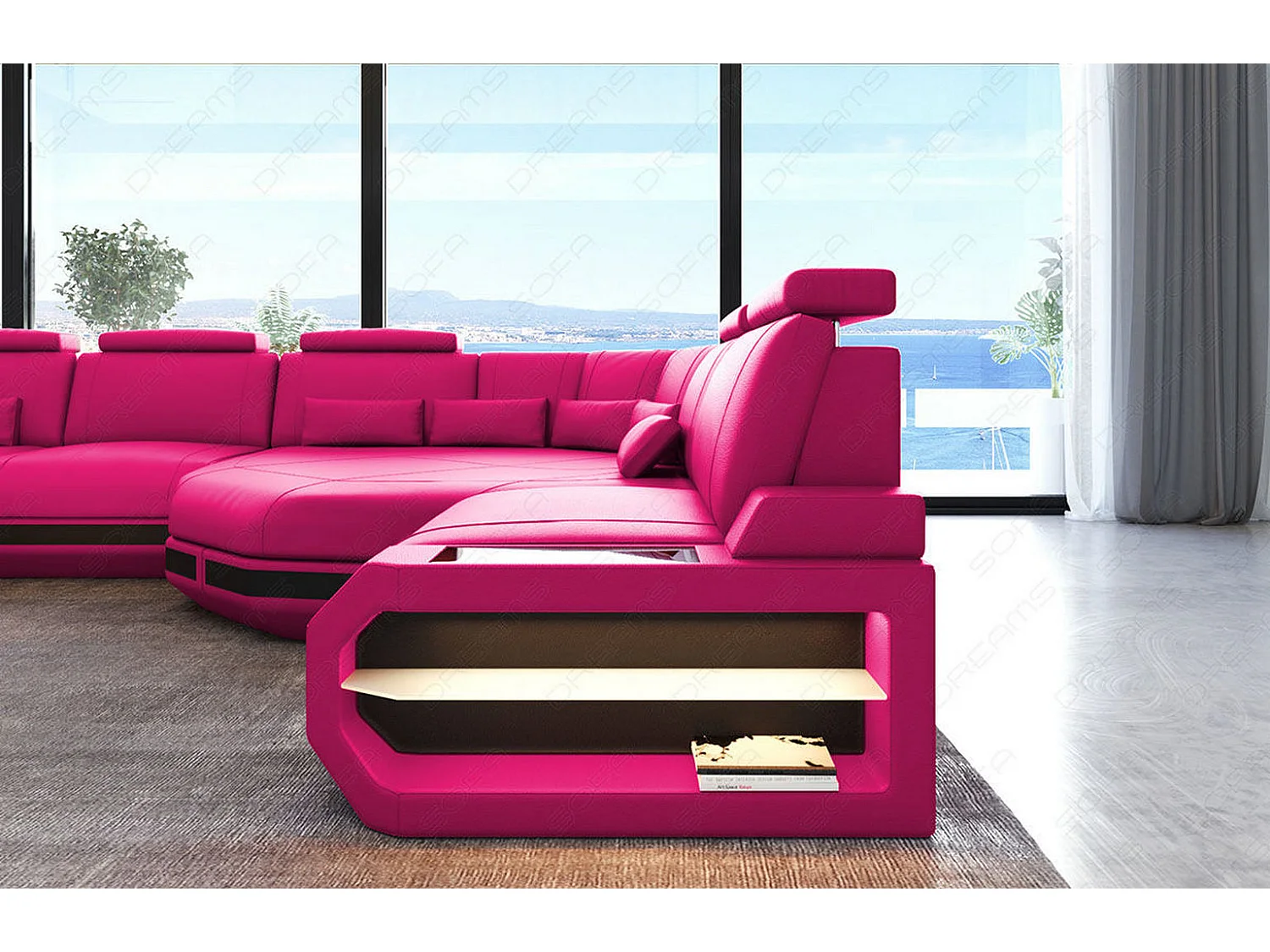 XXL Sofa Asti Leder Echtleder Pink Schwarz