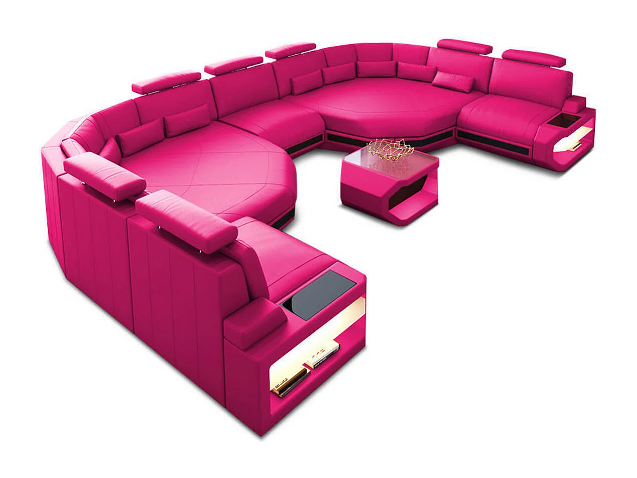 XXL Sofa Asti Leder Echtleder Pink Schwarz