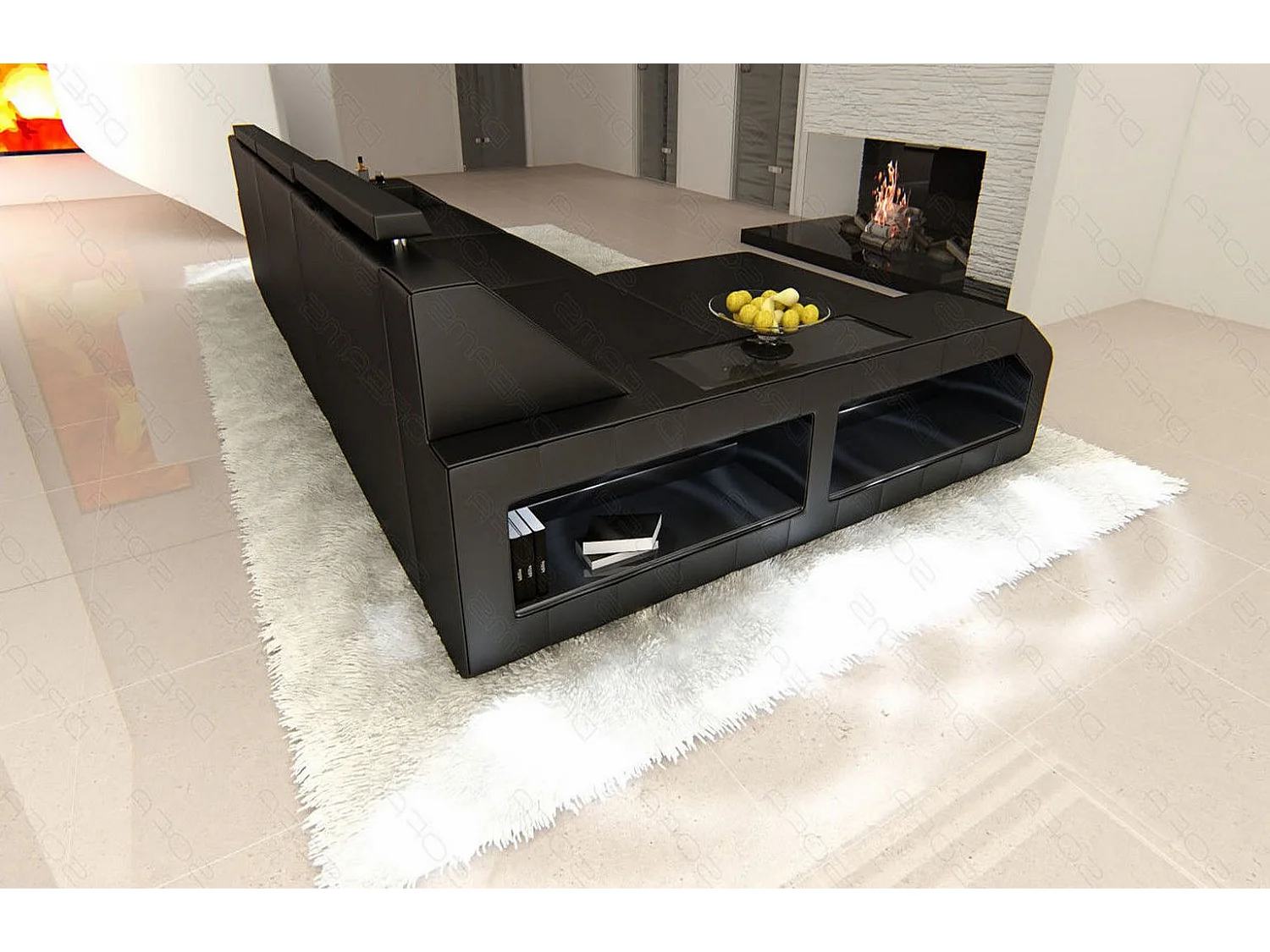 Ecksofa Arezzo Leder Ledermix Schwarz Links