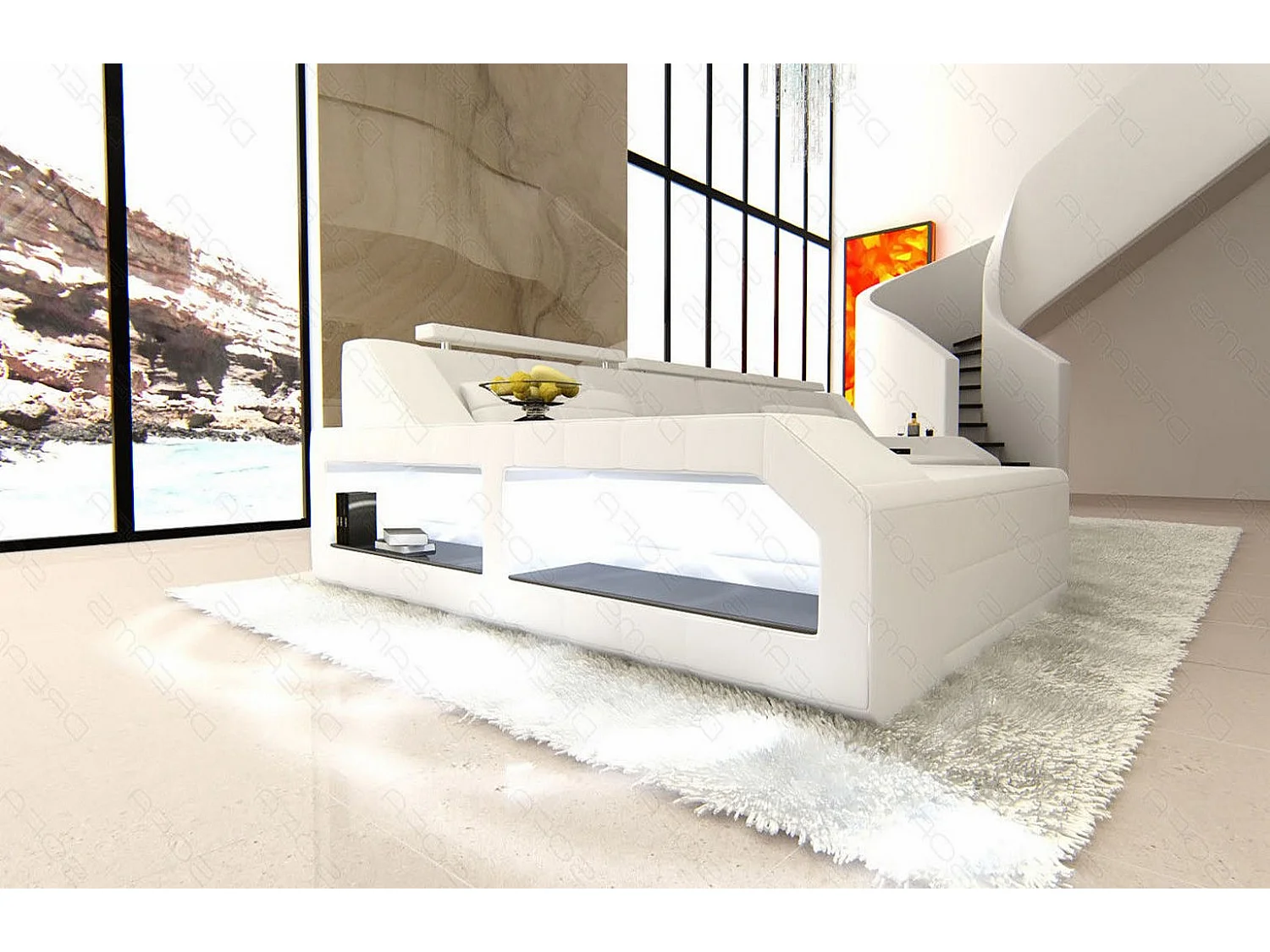 Ecksofa Arezzo Leder Kunstleder Weiß Links