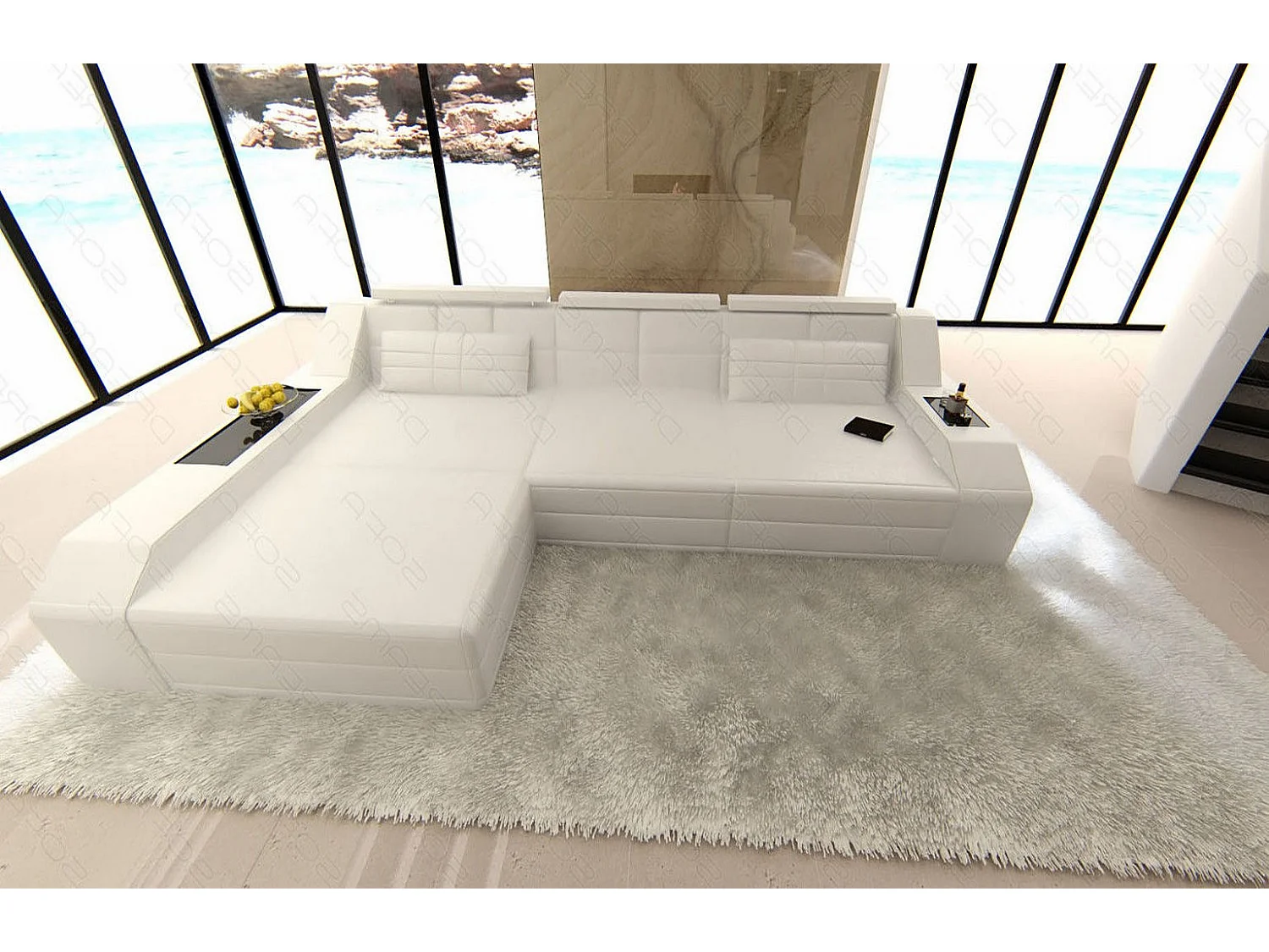 Ecksofa Arezzo Leder Kunstleder Weiß Links