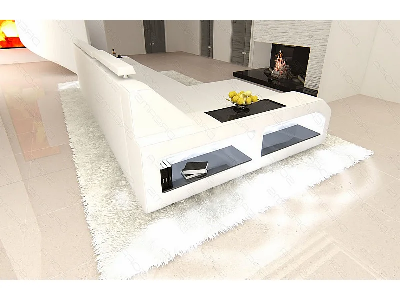 Ecksofa Arezzo Leder Kunstleder Weiß Links