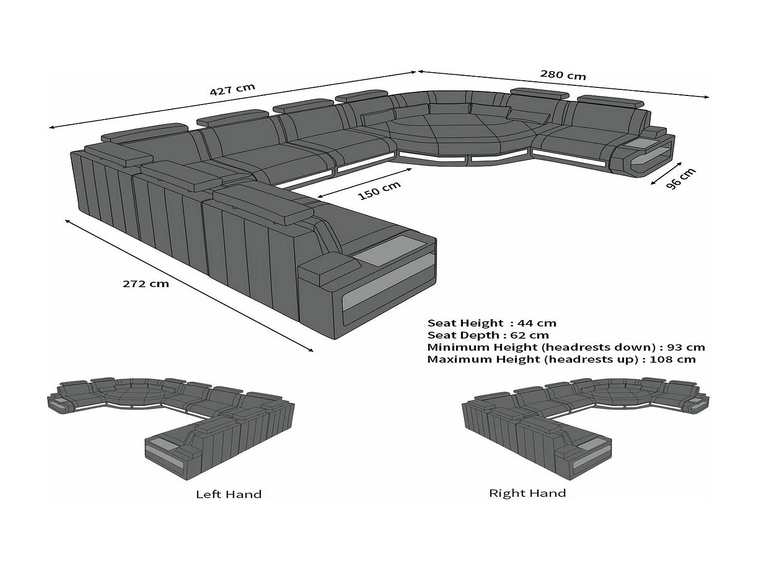 Sofa Asti U Leder Ledermix Weiß Schwarz Rechts