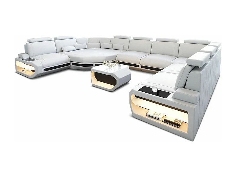 Sofa Asti U Leder Ledermix Weiß Schwarz Rechts