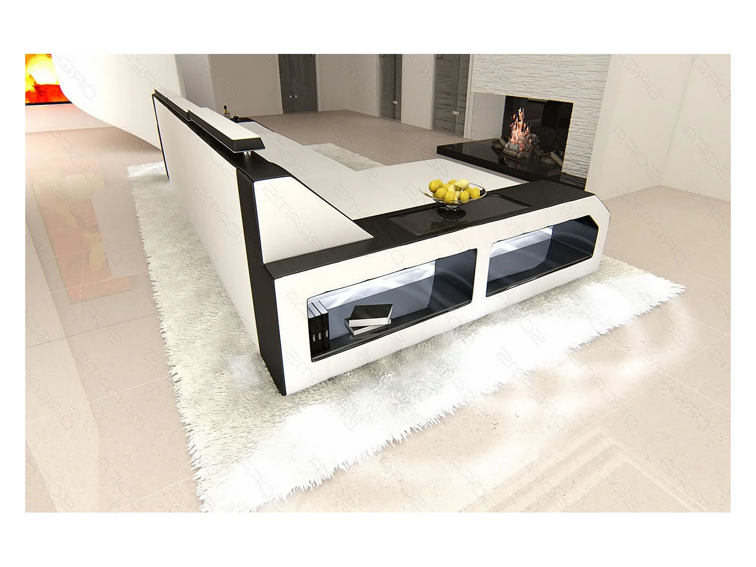 Ecksofa Arezzo Leder Ledermix Weiß Schwarz Links