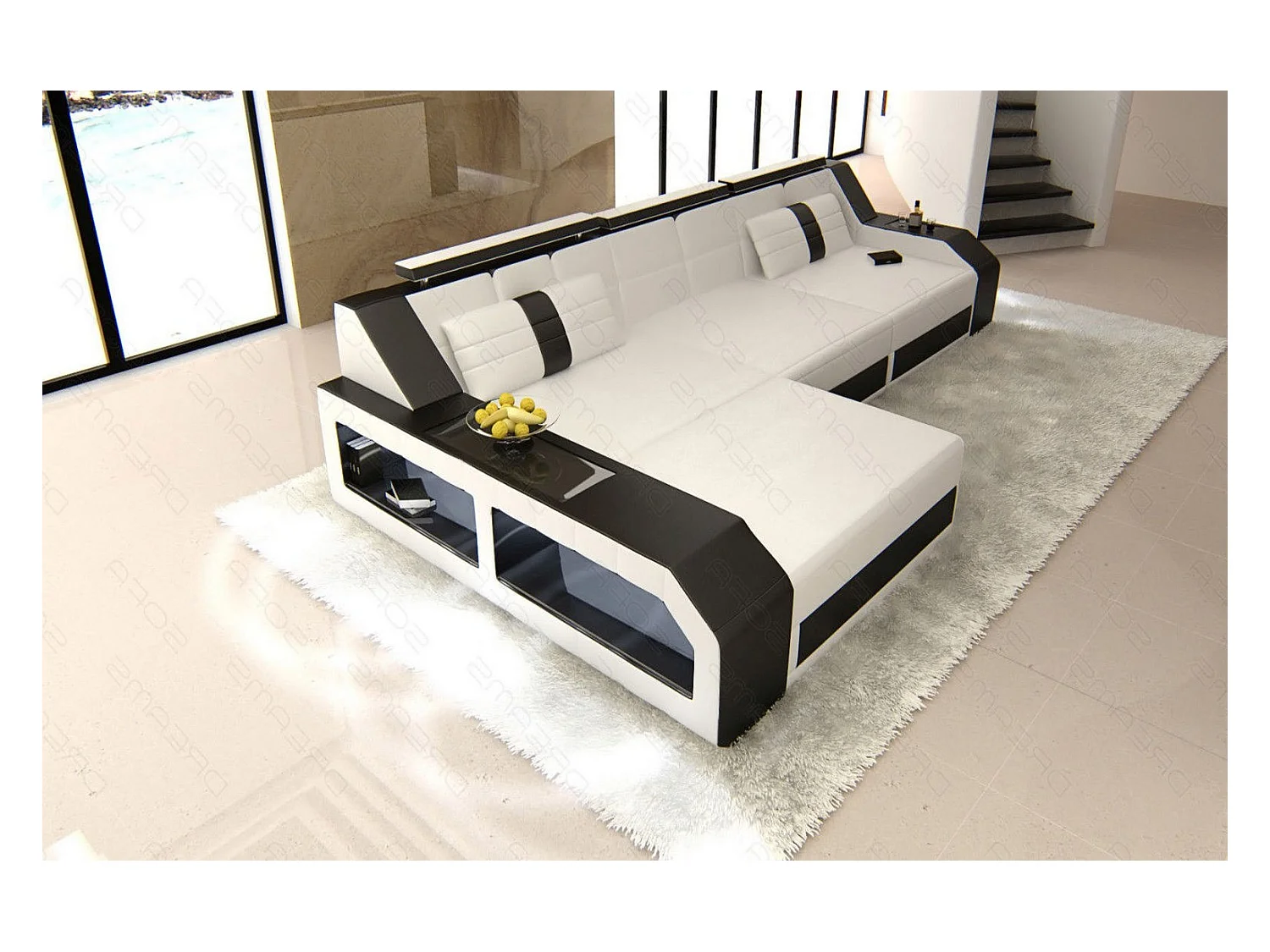 Ecksofa Arezzo Leder Ledermix Weiß Schwarz Links