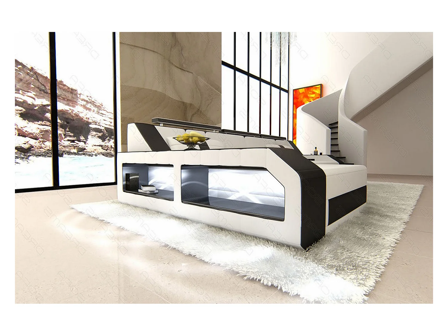 Ecksofa Arezzo Leder Ledermix Weiß Schwarz Links