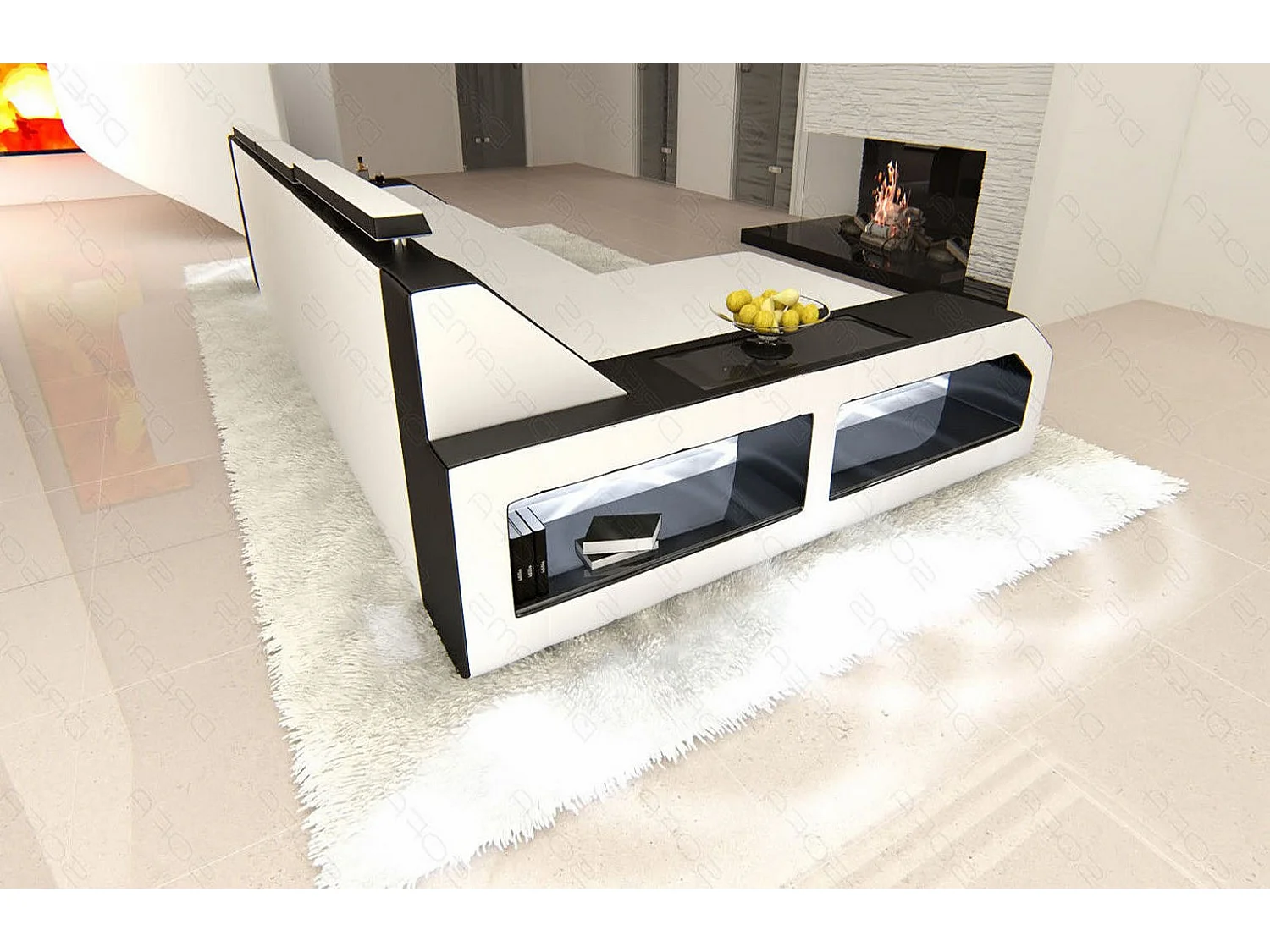 Ecksofa Arezzo Leder Ledermix Weiß Schwarz Links