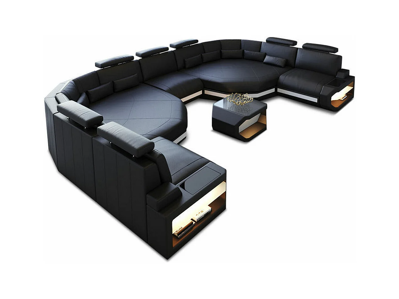 XXL Sofa Asti Leder Ledermix Schwarz Weiß