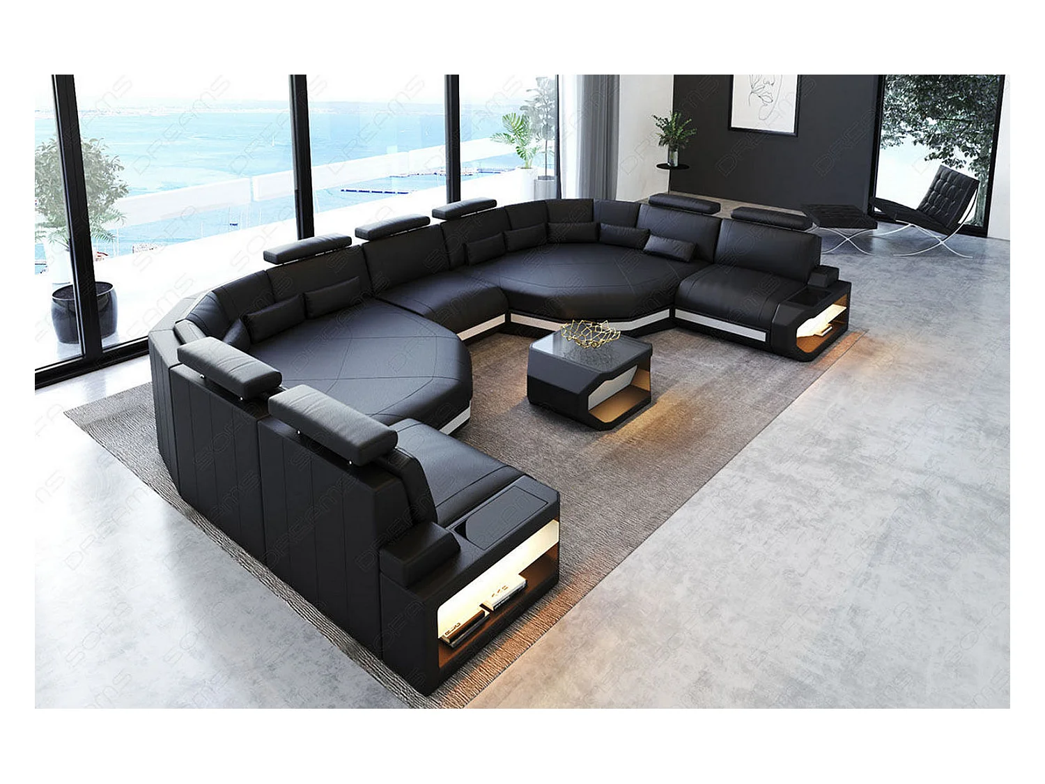 XXL Sofa Asti Leder Ledermix Schwarz Weiß