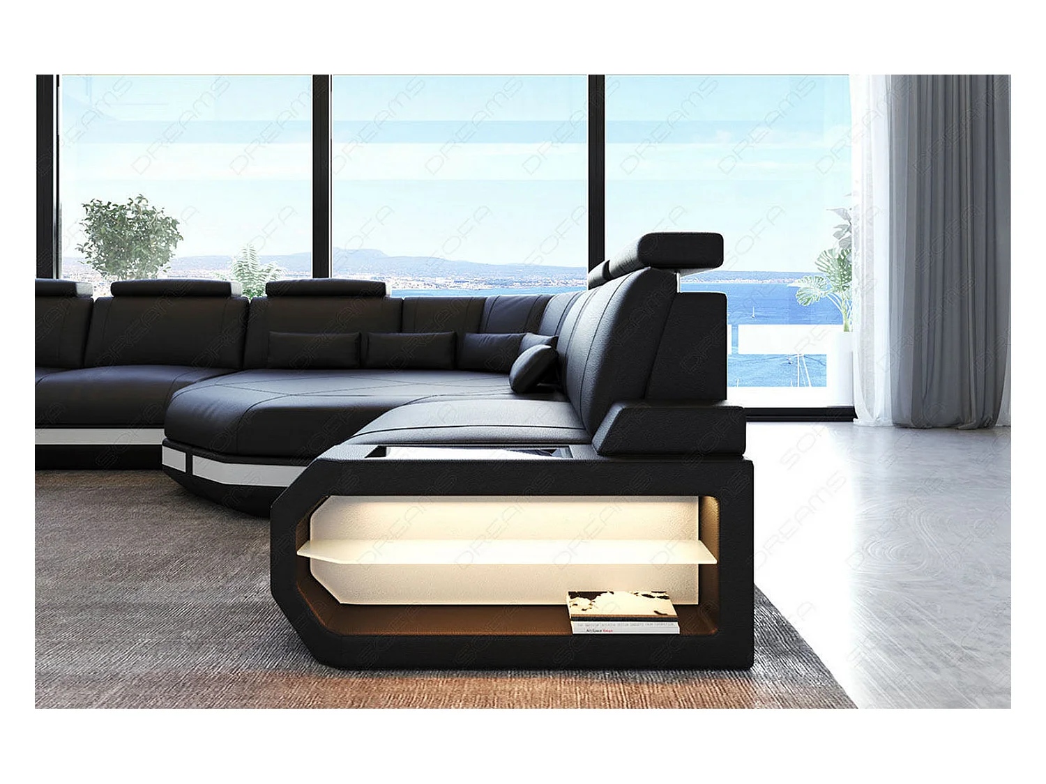 XXL Sofa Asti Leder Ledermix Schwarz Weiß