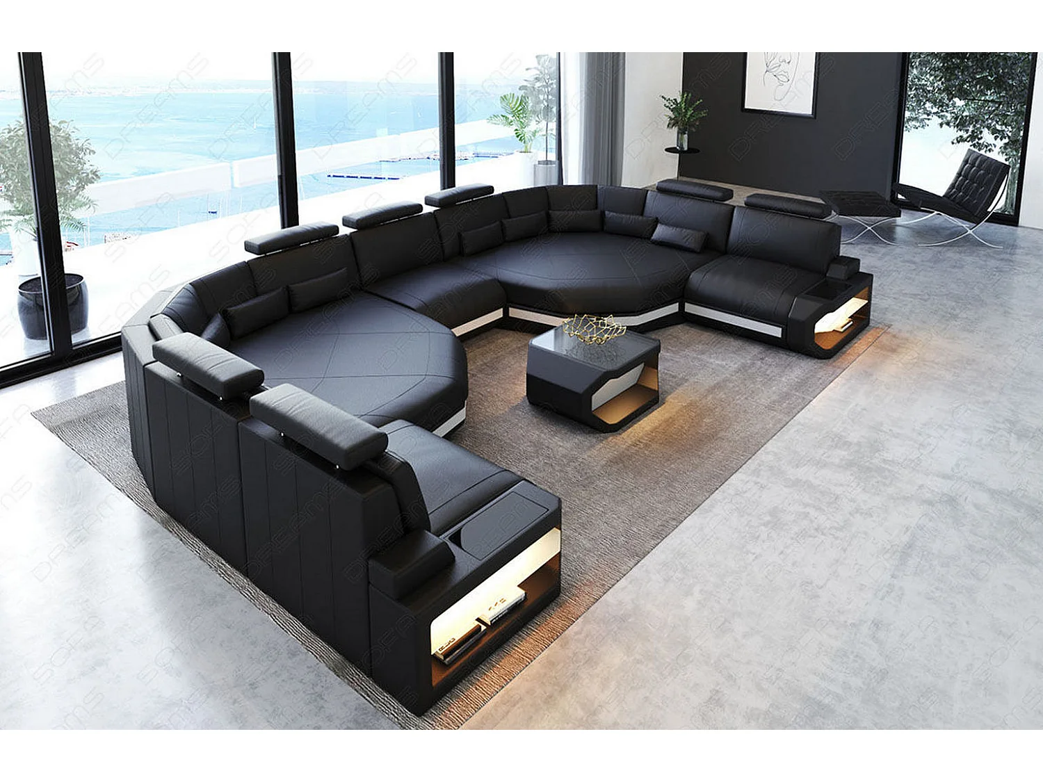 XXL Sofa Asti Leder Ledermix Schwarz Weiß