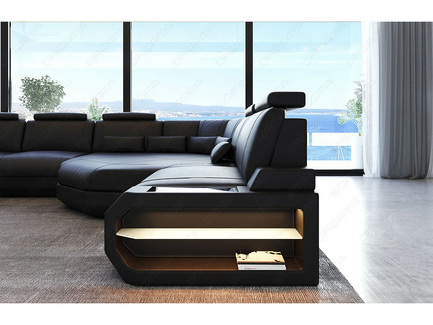 Sofa Asti U Leder Ledermix Schwarz Links