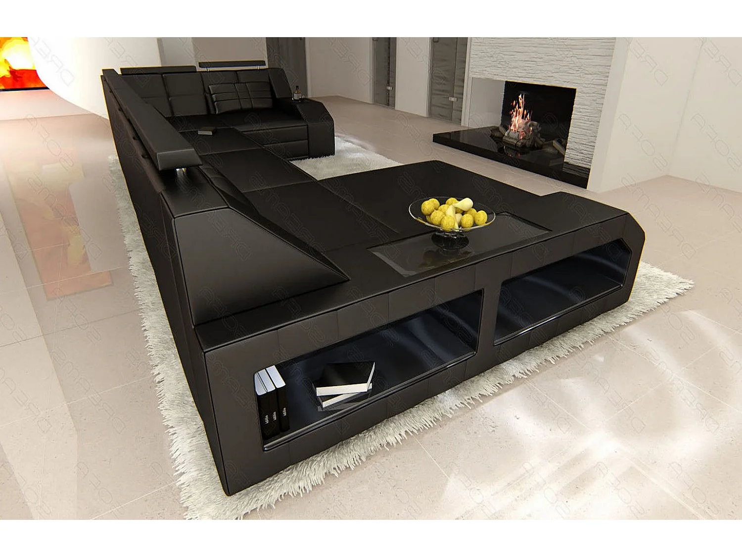 Sofa Arezzo U Leder Ledermix Schwarz Links