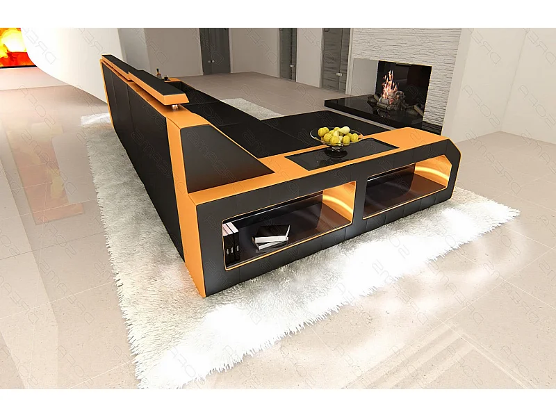 Ecksofa Arezzo Leder Kunstleder Schwarz Orange Links