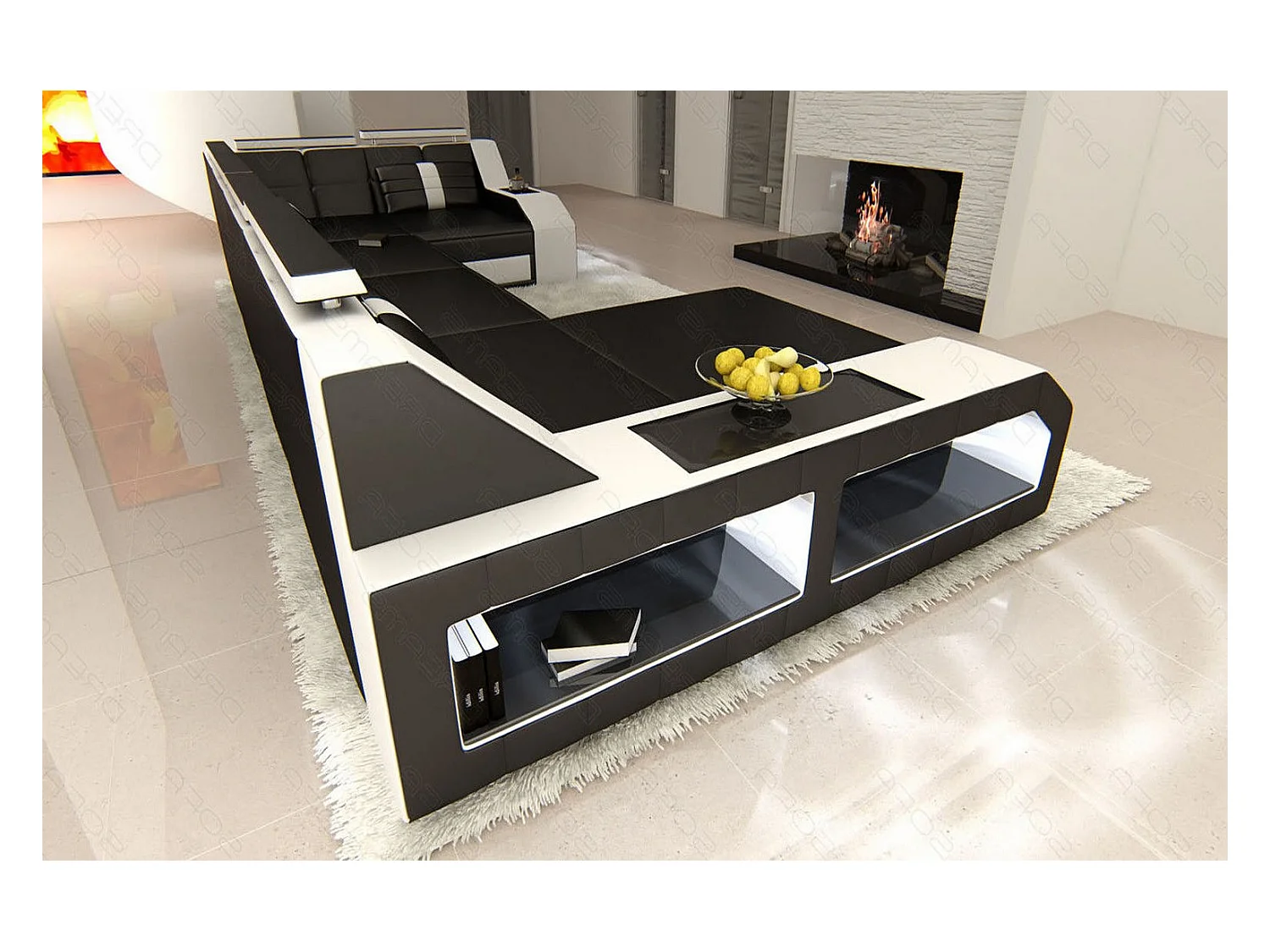 Sofa Arezzo U Leder Ledermix Schwarz Weiß Links