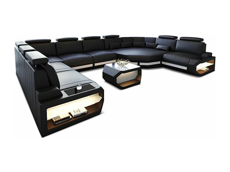 Sofa Asti U Leder Kunstleder Schwarz Weiß Links