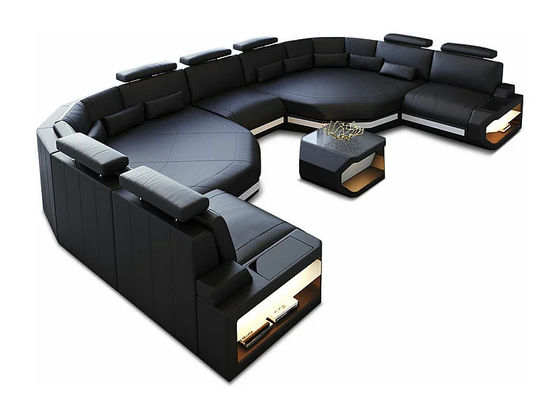 XXL Sofa Asti Leder Kunstleder Schwarz Weiß