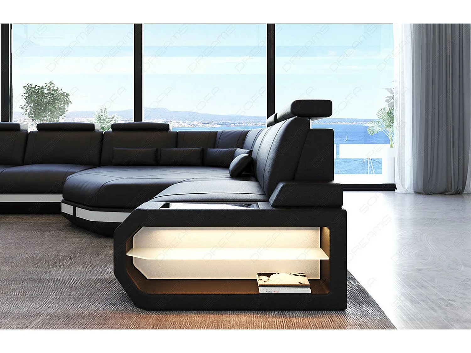 XXL Sofa Asti Leder Kunstleder Schwarz Weiß